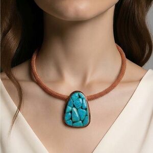 Jay King DTR Kingman Turquoise Nugget/Pebble Pendant Copper Collar Necklace 60g
